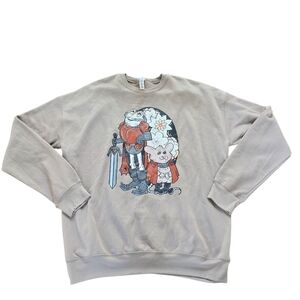 Bella Canvas EUC Unique Graphic Print Royal Frog & Mouse Beige Sweatshirt Size L